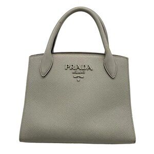 Auth PRADA Monochrome Bag 1BA156 Gray Saffiano Cuir (Leather) City Calf Leather